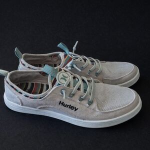 Hurley Casual Lace-Up Sneakers in Light Gray with Teal Accents